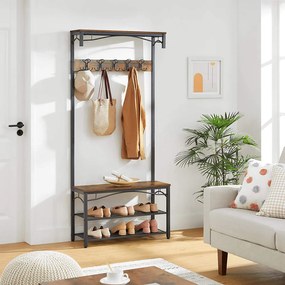 Vasagle Wieszak do przedpokoju HENRY z miejscem na buty, 80x30x178,5cm, brąz/czarna
