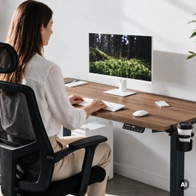 Biurko elektryczne z regulacją wysokości ergonomiczne antracytowe/orzech,1600x800 mm: ARIA