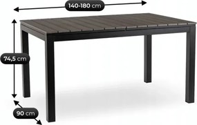 Zestaw Mebli Ogrodowych Stół ARGOS 140-180 cm Ciemnoszary Dąb/Czarny i 6x Krzesło CORTO Szare
