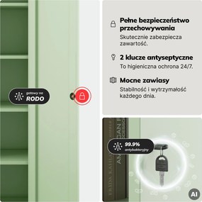 Szafa biurowa metalowa na akta, wąska, pastelowy zielony, 450x1850x400 mm: ALEX Fresh Style
