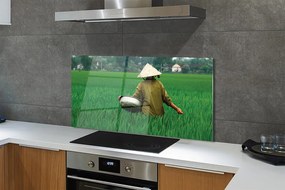 Szklany Panel Człowiek Odpoczywający na Trawie