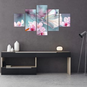 Obraz - Motyl na drzewie wiśni (125x70 cm)