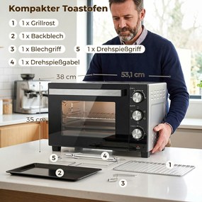 HOMCOM 36 L mini piekarnik z termoobiegiem, regulacja temperatury 90–230 °C, 1500 W | Aosom PL