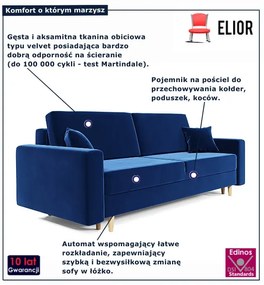 Granatowa rozkładana sofa welurowa z funkcją spania L1-P05