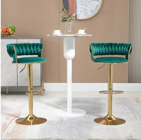 Zestaw 2 obrotowych hokerów barowych 360° - 54 x 46 x 78/97 - z regulacją wysokości i oparciem - aksamit - zielony