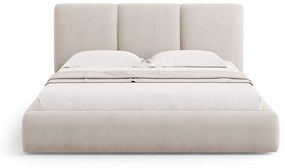 Beżowe tapicerowane łóżko dwuosobowe ze schowkiem i stelażem 180x200 cm Brody – Mazzini Beds