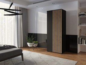 Szafa Otwierana Dwudrzwiowa Z LAMELAMI 80cm x 200cm CZARNA| Półki + Wieszak