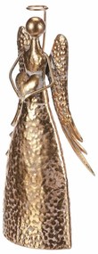 Świąteczna metalowa dekoracja Anioł 34 cm zsercem, złota, 34 cm