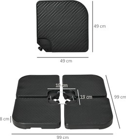 Outsunny waga na parasol ogrodowy 4-częściowa odporna na warunki atmosferyczne HDPE czarna do 80 kg piaskiem 60 kg wodą | Aosom PL