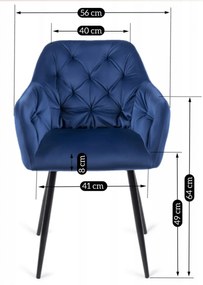 Krzesło Tapicerowane do Salonu VIKI Granatowe Welurowe Nowoczesne Loft