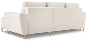 Beżowy rozkładany/ze schowkiem narożnik z materiału bouclé (prawostronny/z szezlongiem) Kyoto – Cosmopolitan Design