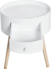HOMCOM Stolik kawowy z szufladą, okrągły stolik pomocniczy, stolik do salonu, sypialni, wytrzymały do 50 kg, kolor biały, 38 x 38 x 45 cm