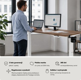 Biurko elektryczne z regulacją wysokości ergonomiczne białe/orzech,1600x800 mm: ARIA