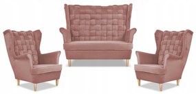Zestaw wypoczynkowy Carol sofa fotele paski Family Meble różowy