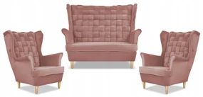 Zestaw wypoczynkowy Carol sofa fotele paski Family Meble różowy