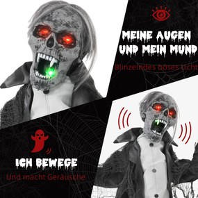 HOMCOM Dekoracja Halloween, Szkielet/Zombi, ruchomy, sensor ruchu, LEDy i dźwięki, 75 cm