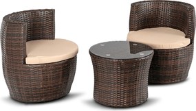Zestaw Mebli Ogrodowych FRIO Brązowy/Beżowy 2x Fotel Stolik Tarasowy Nowoczesny