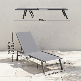 Outsunny Zestaw 2 Leżaków Ogrodowych z 5-stopniowo Regulowanym Oparciem, Bocznym Stolikiem, Kółkami, Antypoślizgowe Nogi Szary | Aosom PL