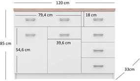 Komoda Dwudrzwiowa z Szufladami do Salonu ELEGO 120 cm Biała Nowoczesna