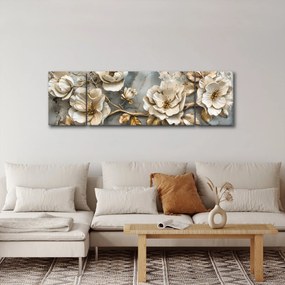 Obraz - Marmurowe tło z kwiatami (170x50 cm)