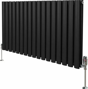 Grzejnik kolumnowy owalny i zawory - 600 mm x 1020 mm - czarny