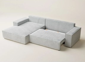 Jasnoszary rozkładany/ze schowkiem narożnik z tkaniny szenilowej (lewostronny/z szezlongiem) Maze – Maison de Rêve