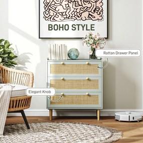 HOMCOM Komoda do sypialni z 3 szufladami, fronty rattanowe, do przedpokoju, pokój wejściowy, MDF, Jasnoniebieski