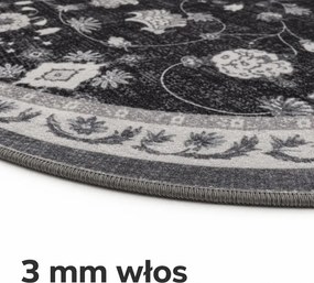 Dywan vintage INKA Floral z Efektem Postarzenia Czarno-Szary koło 200 cm x 200 cm