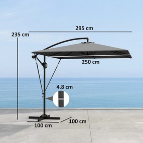 Outsunny Parasol Ogrodowy Ø260 cm z Ochroną UV 50+, wodoodporny, z Maniwelą i Statywem, Szary