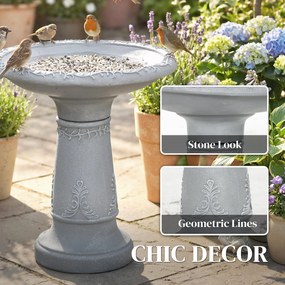 Outsunny Poidło dla ptaków z żywicy, zewnętrzne, okrągłe, 51 cm, imitacja kamienia, stojący karmnik, szare | Aosom PL