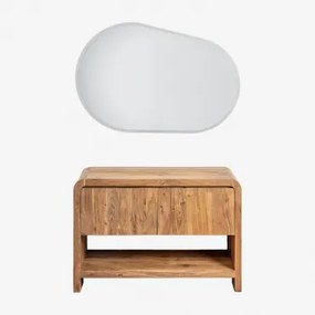 Zestaw Mebli Łazienkowych Z Drewna Akacjowego Vacry Akacja Brąz & Without Sink & Owalna Lampa Led I Przeciwmgielna 120x80 Cm Riben & Bez Kranu - Sklum