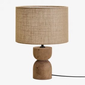 Lampa Stołowa Z Drewna Mango Diniz ↑15 Cm & Beżowy Len Ø30 Cm - ↑20 Cm Arlina - Sklum