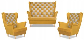 Zestaw uszak CAROL DUO sofa fotele Family Meble żółty miodowo - szary