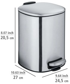Kosz na śmieci z pedałem ALASSIO z funkcją Easy-Close, matowa stal nierdzewna, 5 L, WENKO