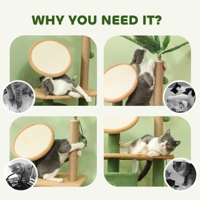 PawHut Drapak dla Kotów, 139 cm z Jaskinią, Piłkami, Sisalowymi Słupkami i Platformami, dla Dwóch Kotów, Zielony