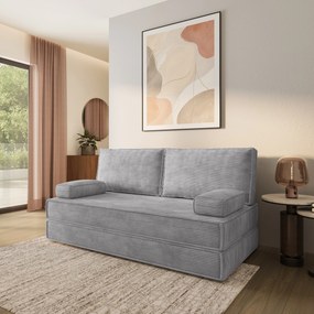 Masseno Sofa piankowa SILAR z funkcją spania, Kanapa z pianki do salonu, Bezmontażowa, Tkanina sztruksowa – Jasnoszary POSO 55