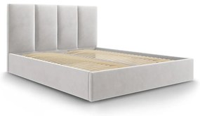Jasnoszare tapicerowane łóżko dwuosobowe ze schowkiem ze stelażem 160x200 cm Juniper – Mazzini Beds