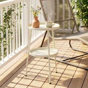 Outsunny Stolik pomocniczy Ø36 cm, stolik balkonowy z metalu, stolik tarasowy, okrągły stolik na taras, balkon, kremowy | Aosom PL