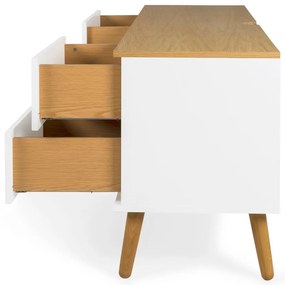 Biała szafka pod TV z nogami z drewna dębowego Tenzo Dot, szer. 162 cm
