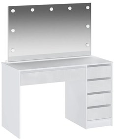 Toaletka z lustrem z oświetleniem LED – 5 szuflad – biały połysk – JENEMI