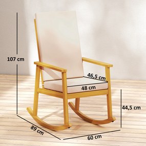 Outsunny Fotel bujany z drewna akacjowego z wysokim oparciem i poduszkami do 160 kg, 60 x 89 x 107 cm, beżowy | Aosom PL