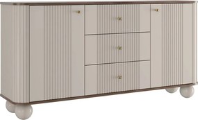 Komoda Vesper 160 cm z szufladami na kulach - kaszmir / orzech / złote uchwyty / nogi kule