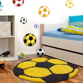 Dywan dziecięcy shaggy Fun Piłka czarno-żółta koło 100 cm x 100 cm