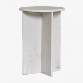 Okrągły Stolik Nocny Ø35 Cm Z Marmuru Mencia Biały Marmur - Sklum