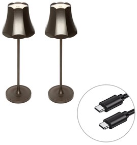 Zestaw 2 lamp stołowych retro ciemny brąz akumulatorowe IP44 - Granny