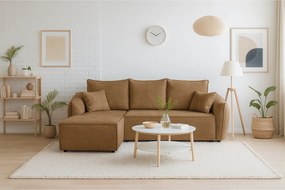 Nowoczesny narożnik prawostronny SELLMA w tkaninie RAVEN 34 karmelowej