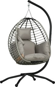 Outsunny Wiszący fotel, Poduszki siedziska i oparcia, Składany koszyk, Uchwyt na kubek, Metalowa rama, Szary