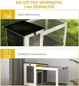 Drewniana klatka dla królików PawHut z wybiegiem i kółkami, otwieranym dachem, dla użytku zewnętrznego i wewnętrznego 92 x 52 x 67 cm, Ciemnoszara