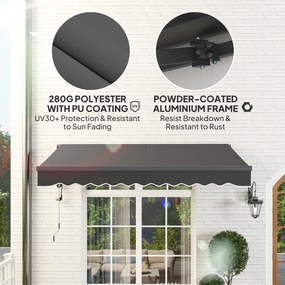 Outsunny Markiza z Korbą Ręczną i Elektryczna Regulacja Wysokości Markiza Ramieniowa 300 cm Szerokości Ciemnoszary