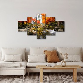 Obraz - Wodospady w pomarańczowym lesie (125x70 cm)